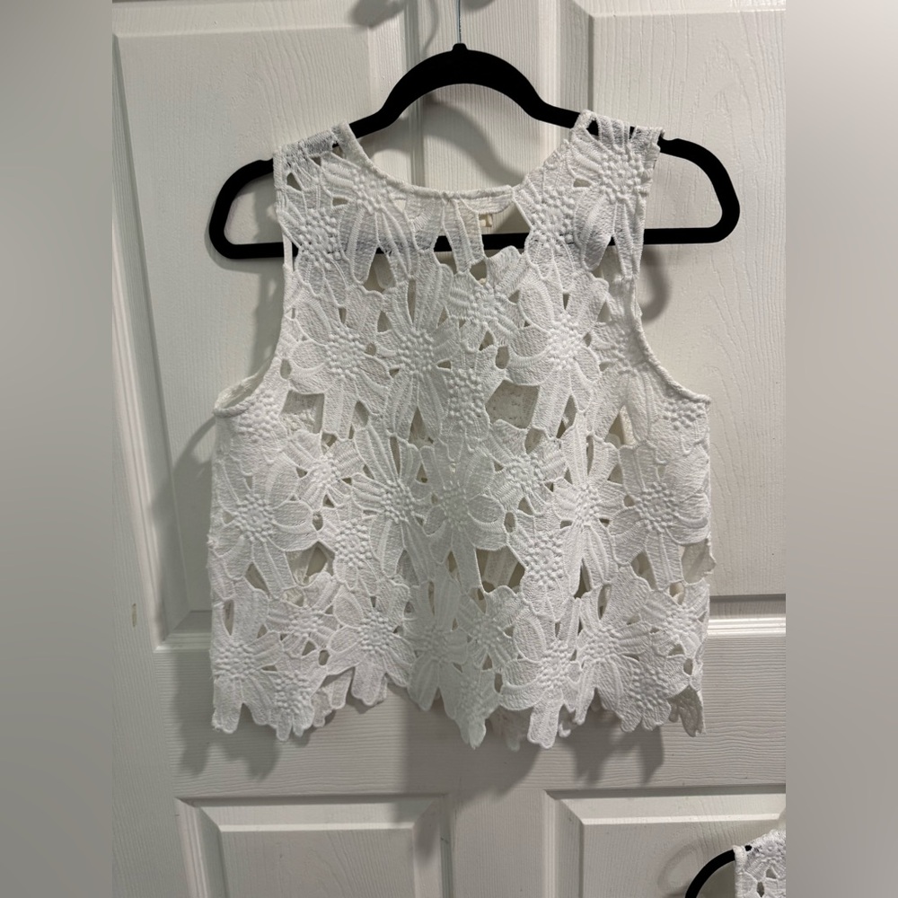 EUC Caution to the Wind-White Daisy Lace Crop Top. Size M. - Picture 9 of 11